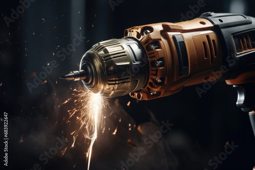 A close-up view of a drill with sparks flying out of it. This image captures the intensity and energy of the drilling process. Perfect for illustrating construction, DIY projects, or industrial themes