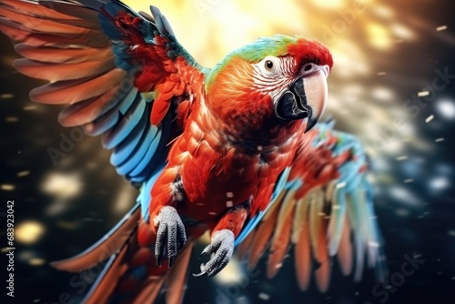A vibrant parrot with its wings spread, soaring through the air. Perfect for adding a touch of nature and exotic beauty to any project or design © Ева Поликарпова