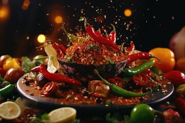 Crédence de cuisine  A picture of a plate filled with a diverse selection of food. This image can be used to showcase a variety of dishes or for illustrating a balanced diet  © Ева Поликарпова