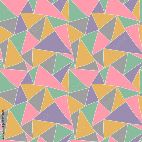 Colorful hipster mosaic of triangular pieces repeat pattern