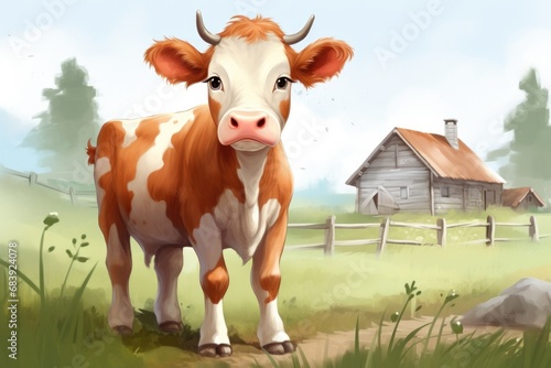 Cute Cartoon Storybook Cow ...