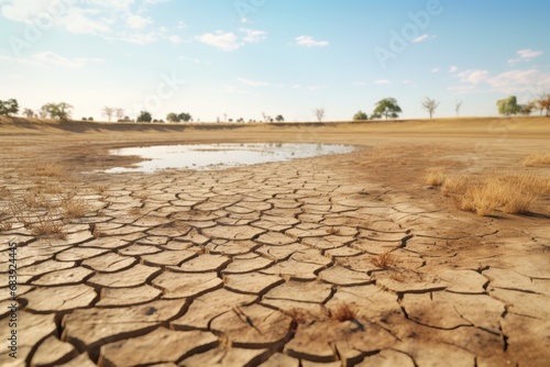 A picture of a dirt field with a puddle of water. This image can be used to depict nature, landscape, rainy weather, or environmental concepts