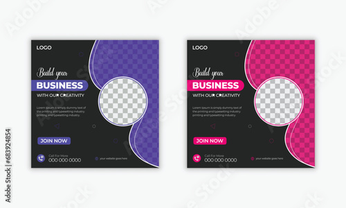 Editable square Business marketing agency promotion social media post template with black background