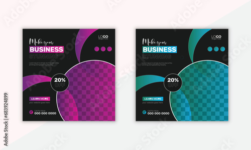 Creative Business marketing social media post template with black background. Square flyer Digital marketing social media post template.