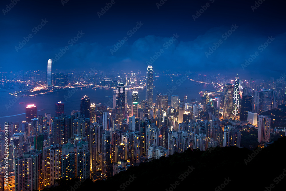 city skyline at night from the peak Hong Kong