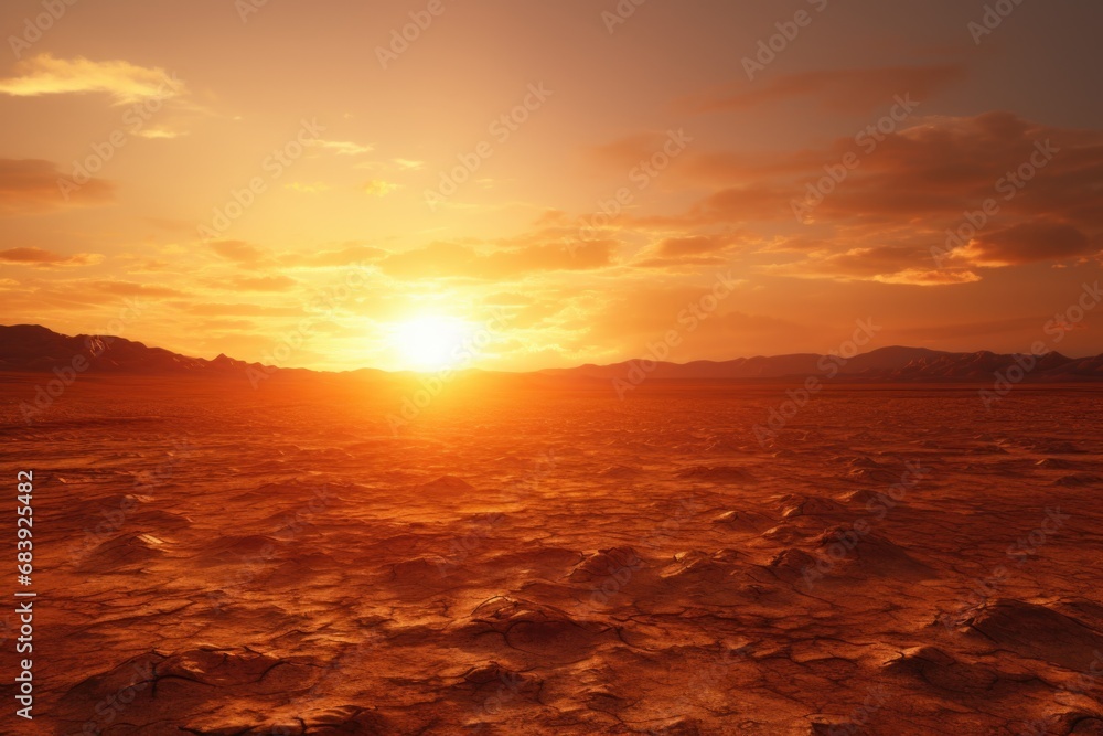 A beautiful sunset over a vast desert plain. Perfect for landscape photography and nature-themed projects