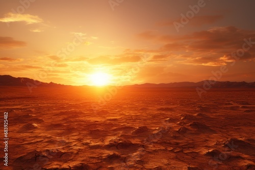 A beautiful sunset over a vast desert plain. Perfect for landscape photography and nature-themed projects