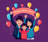 happy new year template illustration with balloons and flat character editable eps