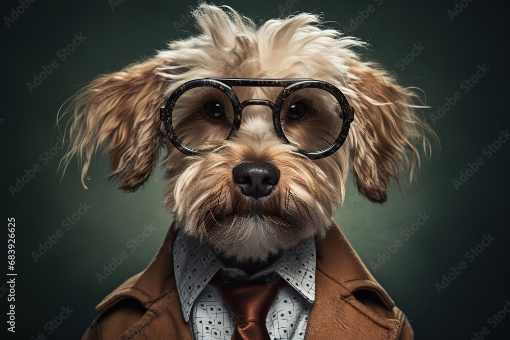 portrait of dog wearing glasses, generative ai 