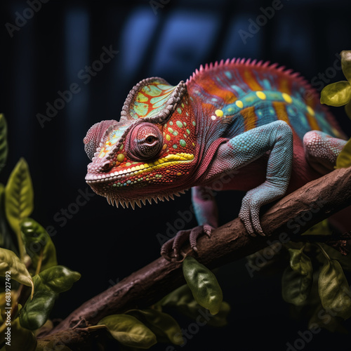 colorful chameleon on a branch