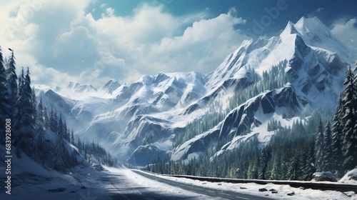 A serene mountain pass blanketed in snow, where the crisp air carries the silence of nature's majestic embrace. © Imran_Art