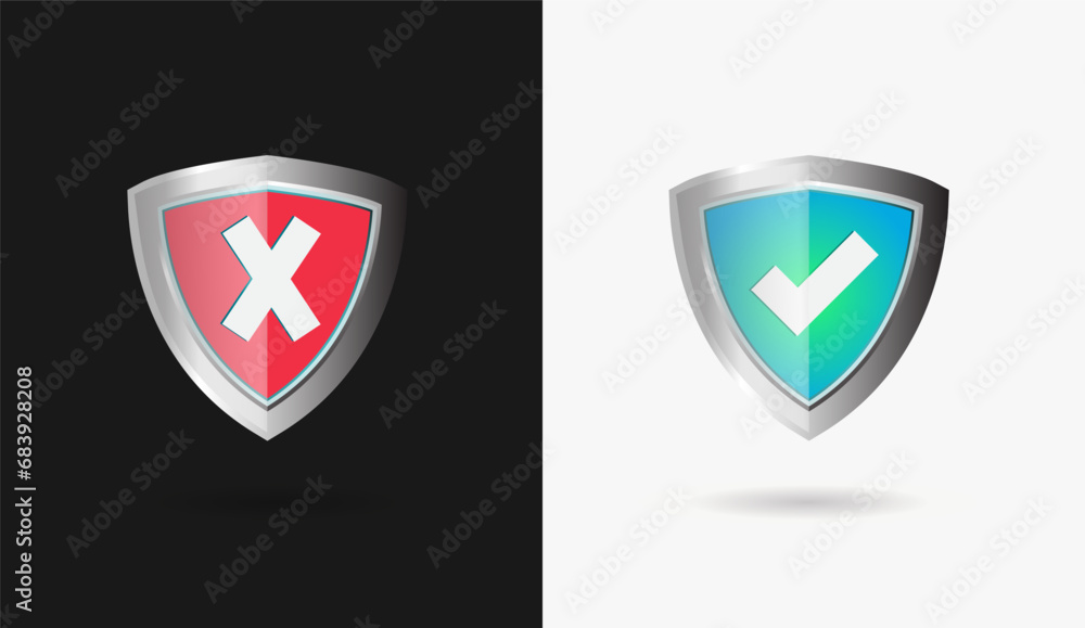 Shield Shape with Gradient Right And Wrong. Sheild security and guarantee symbol vector design element Shield Shape with Gradient Right And Wrong. Sheild security and guarantee symbol vector design element