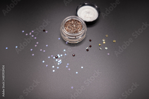 glitter and rhinestones for makeup and manicure