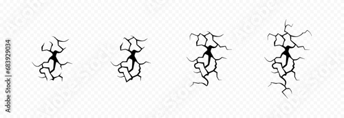 Vector cracks in the ground. Set of various cracked png. Cracks or breaks in the surface. Damaged ground, surface.