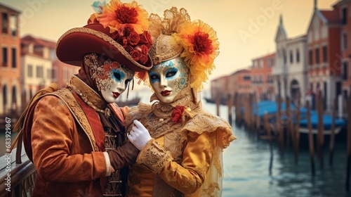 stockphoto, stockphoto, portrait of coupleduring carnival in venice. Must-see place in Italy, europe. Beautiful costumes during carnival celebration in Venice, Wonderful almost magical atmoshpere, moo