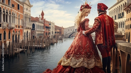 stockphoto, stockphoto, portrait of coupleduring carnival in venice. Must-see place in Italy, europe. Beautiful costumes during carnival celebration in Venice, Wonderful almost magical atmoshpere, moo photo