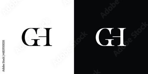 Abstract GH or HG letter design logo logotype concept with a serif font and elegant style in black and white color