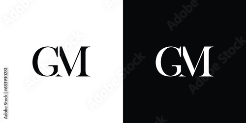 Abstract GM letter design logo logotype concept with a serif font and elegant style in black and white color