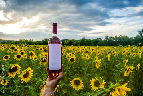 Wine in a field of sunflowers