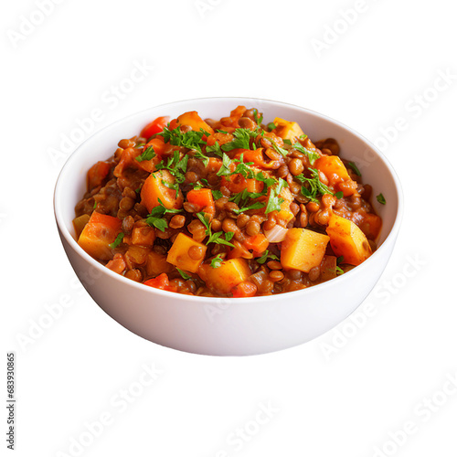 A Bowl of Hearty Lentil and Vegetable Stew Isolated on a Transparent Background