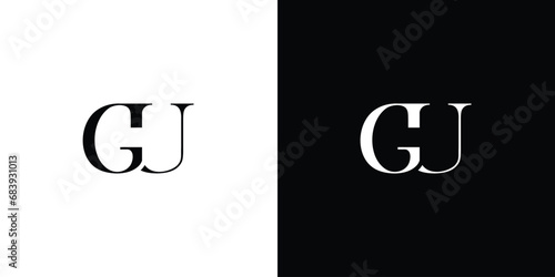 Abstract Letter GU or UG luxury logo design vector in black and white color photo