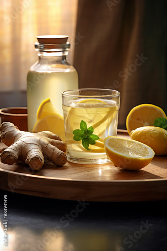 healthy ginger tea with lemon, Natural cold and flu home remedies.