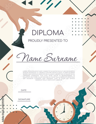 Diploma for kids. chess design template 