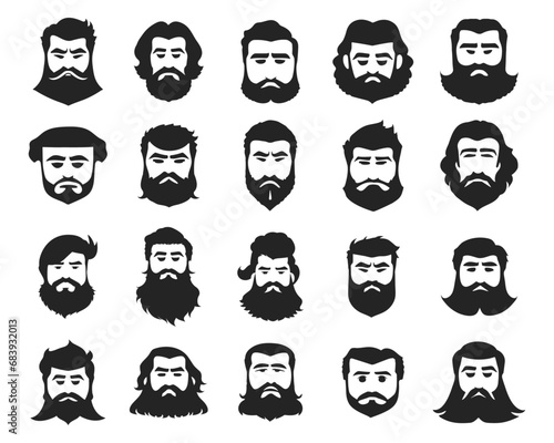 Hipster Handsome Bearded Men Faces Set. Men Faces with different Haircuts and Bearded Vector for Barbershop on a Transparent Background 