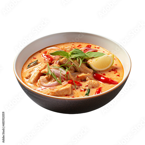 A Bowl of Thai Coconut Red Curry Isolated on a Transparent Background