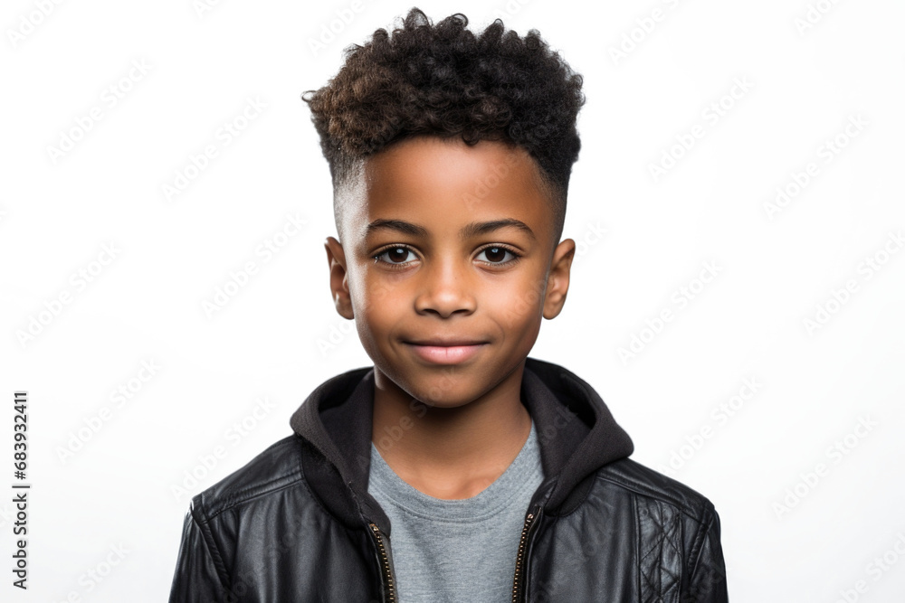 Happy multiracial boy isolated on white background. Portrait of black boy looking at camera. African american child Happy multiracial boy isolated on white background. Portrait of black boy looking at camera. African american child