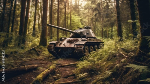 Tanks in the forest. Filtered image processed vintage effect. Military Concept. War Concept. Battlefield. 
