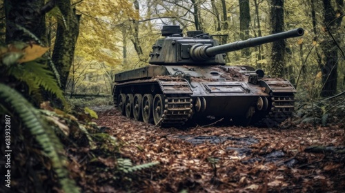 Tanks in the forest. War in Ukraine. War in Ukraine. Military Concept. War Concept. Battlefield.