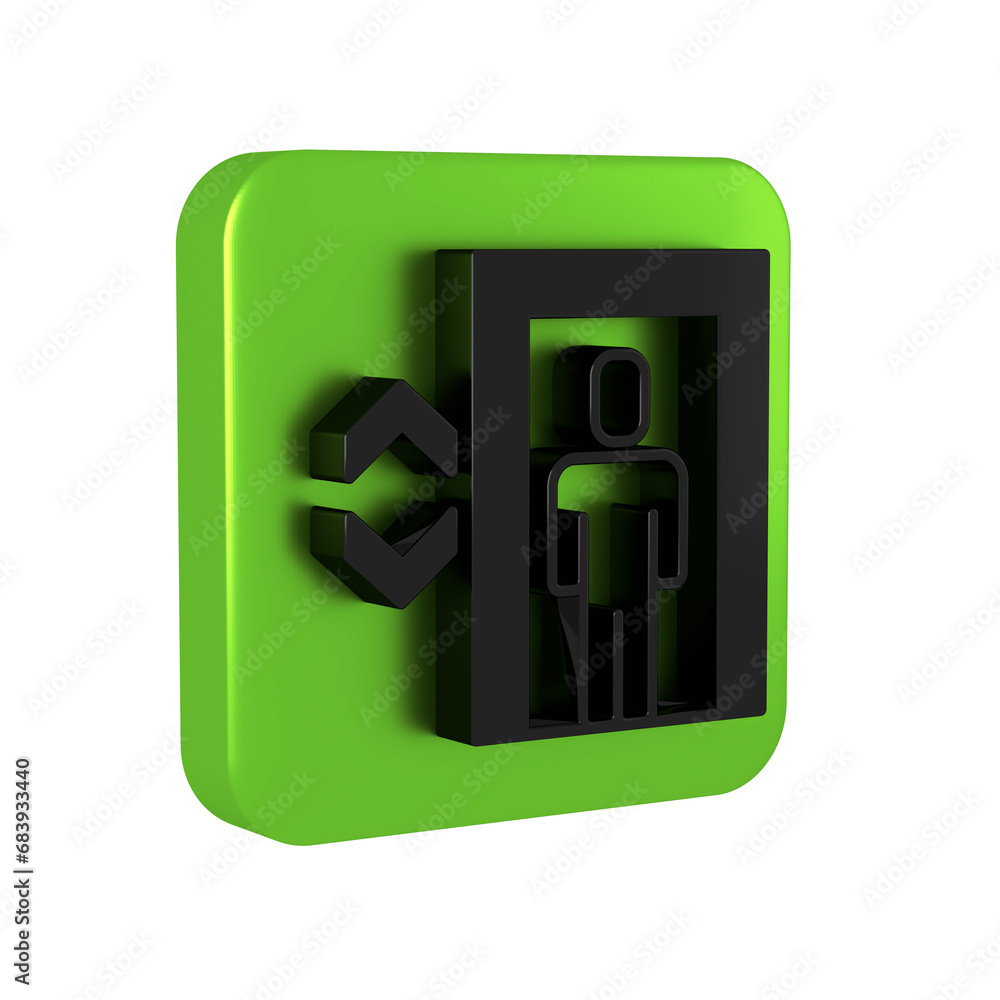 Black Lift icon isolated on transparent background. Elevator symbol. Green square button. Black Lift icon isolated on transparent background. Elevator symbol. Green square button.