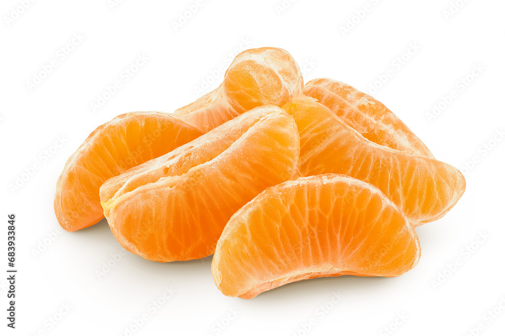 Tangerine or clementine slices isolated on white background with full depth of field. Tangerine or clementine slices isolated on white background with full depth of field.