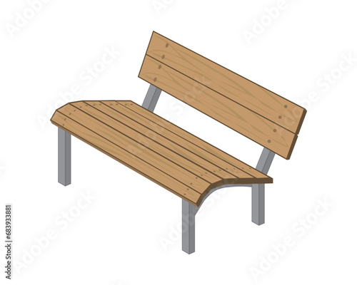 vector design of a brown wooden bench or chair that is usually found in parks made of wooden and iron planks with 3d isometry slanted corners
