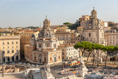 church of Santa Maria di Loreto, Trajan's Column and the Church of the Most Holy Name of Mary at the Trajan Forum  in Rome, Lazio, Italy photo