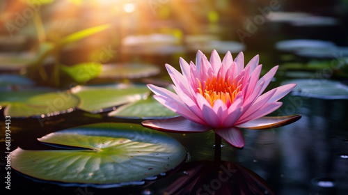 Pink Lily . Lotus flower. Water lilies in the lake.