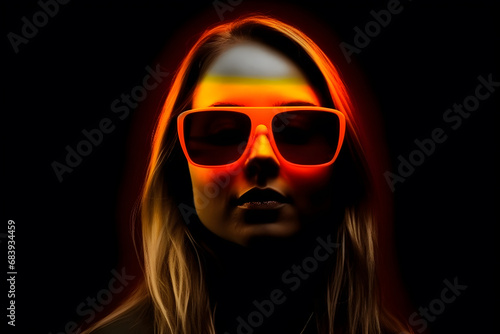 neon portrait of a girl with glasses. Neural network AI generated art
