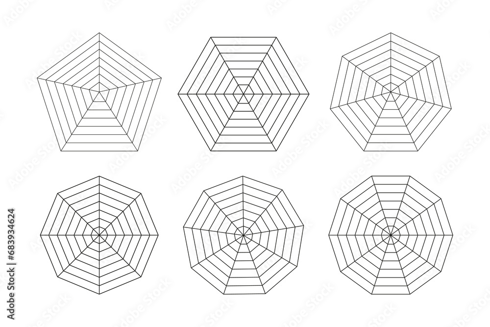 Radar, spider diagram template. Spider mesh. Polygon graphs. Diagram