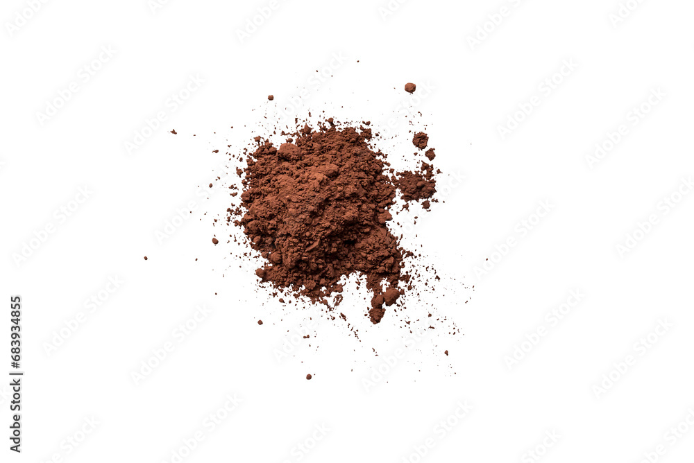 Organic dark chocolate powder isolated on a transparent background without shadow from above, top view
 - obrazy, fototapety, plakaty 