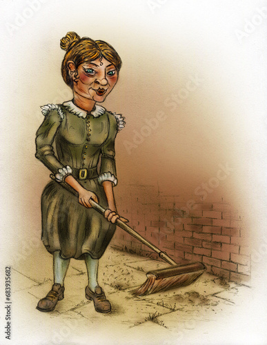 Lady sweeping the path photo