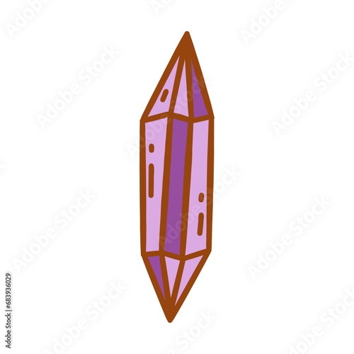 Crystal purple diamond. Gemstone magic. Crystal with consciousness, conducting pure energies. Colorful vector isolated illustration hand drawn doodle. Icon single element