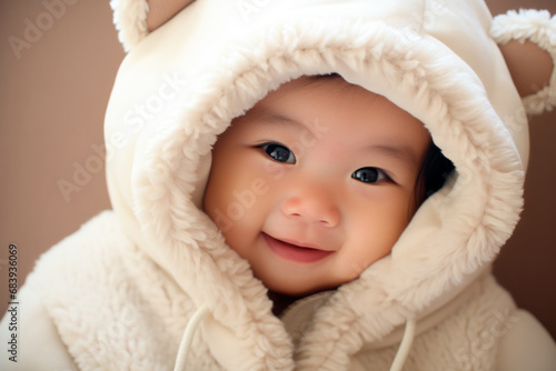 Baby of East Asian descent with a look of endearing curiosity
