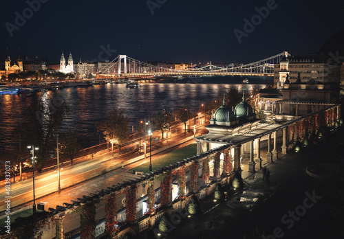 Photography Famous Varkert Bazar in Budapest, Hungary at night