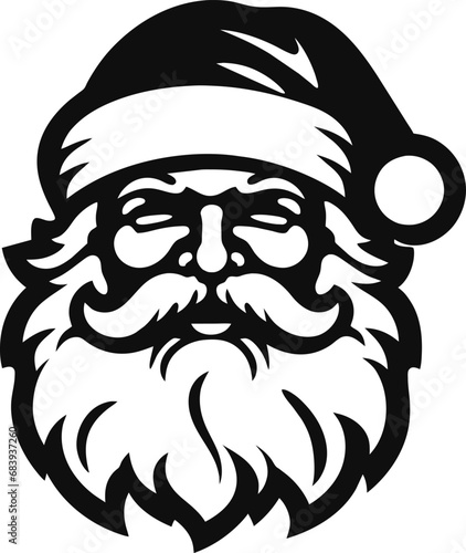 Vector image of a Santa Claus on white background. A santa claus face with a beard and , black and white drawing, isolated, generative ai
