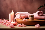 Soothing spa environment with pink candles casting a gentle light