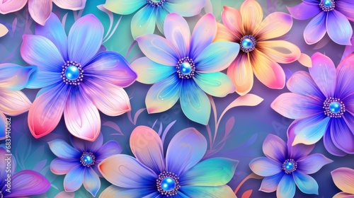 A bunch of colorful flowers on a blue background