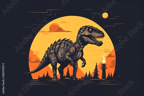 Graphic illustration of factories running on fossil fuels made up of dinosaurs photo
