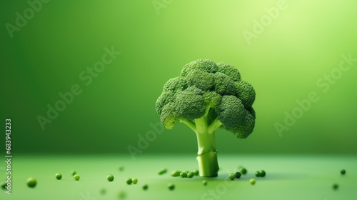 Broccoli on a green background. Healthy eating, copyspace photo