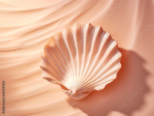 Stunning Solitude  The Beauty of a Singular Shell against a Soft Beige Background Generative AI